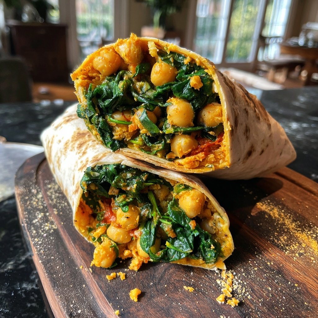 Curried Chickpea Wraps with Spinach